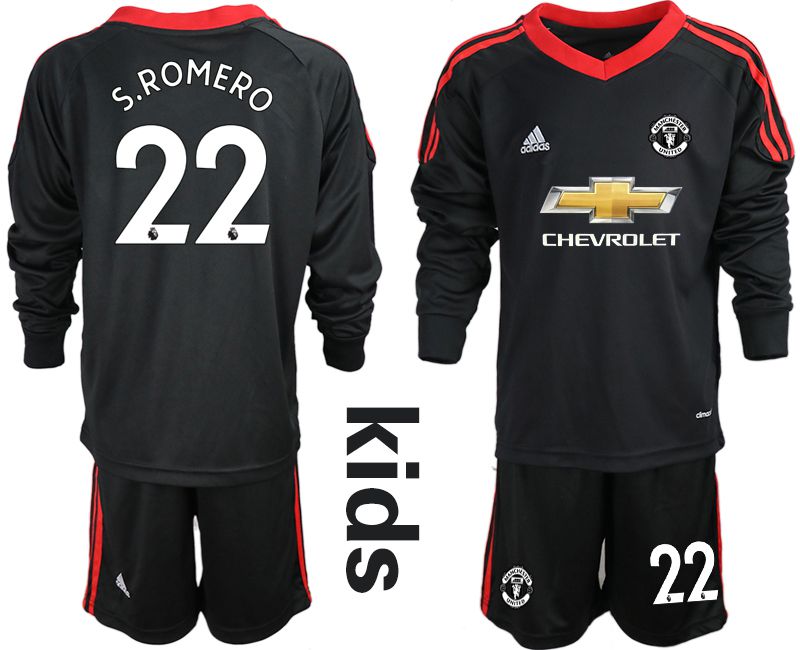 Youth 2020-2021 club Manchester United black long sleeve goalkeeper #22 Soccer Jerseys2